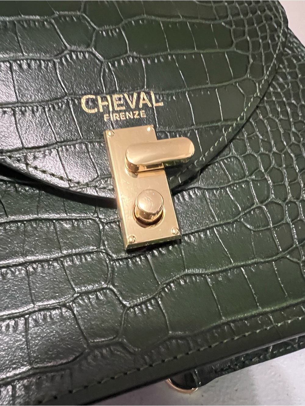 Cheval Firenze Dark Green Croc-Embossed Top Handle Bag with Detachable Strap - Picture 5 of 12